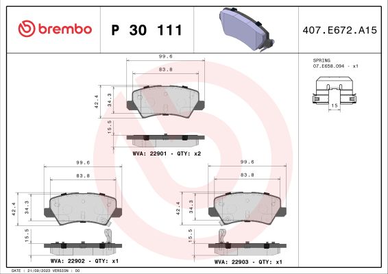 A.B.S. P 30 111 BREMBO Bremsbelagsatz, Scheibenbremse
